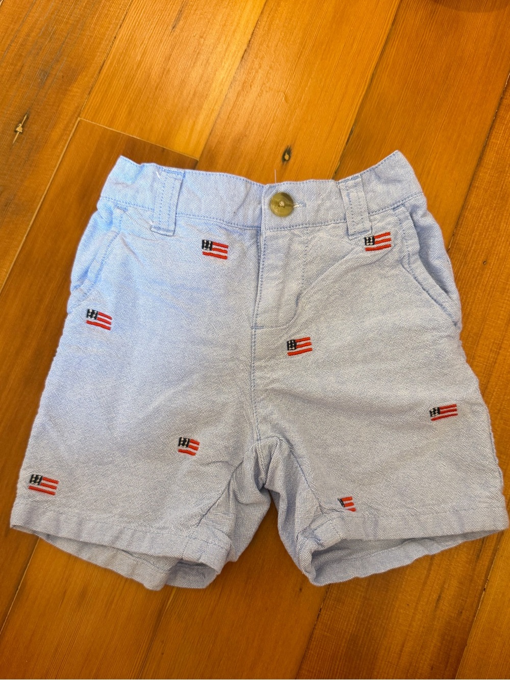 Janie & Jack Light Blue Toddler Boys Shorts Embroidered American Flags 6-12m